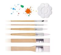 JYBNBBE Lot de 6 stylos de Peinture à l'huile en Nylon avec 1 Palette en Plastique, Pinceau à Manche Court, Pinceau Acrylique, Fournitures de Peinture pour Enfants, pour Aquarelle et Bricolage.