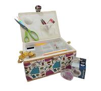 JYC CREATIVE Grande couturière avec accessoires de couture, boîte à coudre doublée en tissu avec compartiments, boîte à couture complète, cadeau pour les mères, les amis, les sœurs, (robe, grand)