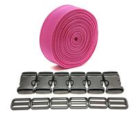 JYC CREATIVE Ruban de sac à dos 3 mètres x 20 mm + 12 boucles en plastique, ruban en nylon avec broches, sangle de sac à dos, sangle de bagage, sangle de valise, 20 mm, rose 144, 3M-3050