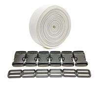 JYC CREATIVE Ruban de sac à dos 3 mètres x 50 mm + 12 boucles en plastique, ruban en nylon avec broches, sangle de sac à dos, sangle de bagage, sangle de valise, (50 mm, blanc 101), 3M-3050