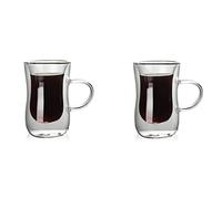 JYCAR Lot de 2 tasses à café en verre à double paroi avec poignée, 80 ml, transparentes, tasses à café, expresso, lait, thé pour cappuccino, latte, céréales Americano