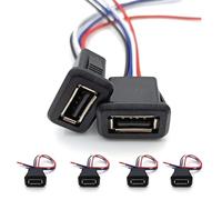 JYCONNECTS Lot de 6 connecteurs USB-A femelle, 4 broches Micro USB-A femelle à souder avec 4 fils, charge rapide de type A femelle de type A avec boucle à cliquet