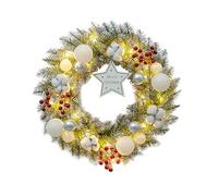 JYCRA Couronnes de Noël de 40 Cm pour Porte D'entrée, Couronne de Porte Floquée de Neige Blanche avec Boules, Ornements de Baies de Pomme de Pin pour Chambre de Noël (embrasé)
