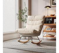 JYCRA Fauteuil à Bascule,Rocking Chair en Tissu,revêtement Bouclette,Fauteuil à Bascule rembourré,chaises Longues et sièges,Cadres Hybrides en Bois Massif et métal,Lin