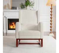 JYCRA Fauteuil à Bascule scandinave, Rocking Chair avec Repose Pied et accoudoirs rembourrés,Allaitement Fauteuil,Dossier Haut, Poches de Rangement (Beige)