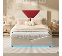 JYCRA Lit capitonné, 140 x 190 cm, avec espace de rangement, hydraulique, avec éclairage LED, lit double de 140 x 190 cm, avec tiroir de lit et sommier à lattes, cadre de lit double avec tête de lit