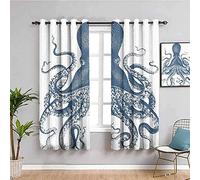 JYDFC Rideaux Occultants - Impression Numérique 3D Rideaux Perforés - Rideaux Enfants Garçons Filles - Économie D'Énergie - 280X245 Cm - Bleu Poulpe Animal Mer