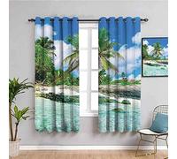 JYDFC Rideaux Occultants Thermique Enfant - Économie D'Énergie, Isolation Thermique Réduction Du Bruit - Impression Numérique 3D - Rideaux De Chambre Garçons Et Filles - 280X200 Cm - Bleu Ciel Plantes