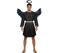 Jydiazi Costume d'ange pour homme - Robe ailes et auréole - Costume d'ange sombre pour carnaval, Halloween, Noël - Noir - Taille S