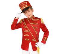 Jydiazi Costume de fanfare pour enfant Garde royale Drum Major Uniforme à manches longues Manteau, écharpe, chapeau et gants pour Halloween Carnaval Rouge_A 146-152