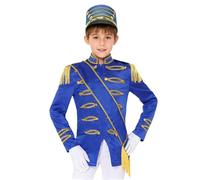 Jydiazi Costume de fanfare pour enfant Garde royale Drum Major Uniforme à manches longues Manteau, écharpe, chapeau et gants pour Halloween Carnaval Bleu roi_A 122-128