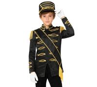 Jydiazi Costume de fanfare pour enfant Garde royale Drum Major Uniforme à manches longues Manteau Écharpe Chapeau et gants pour Halloween Carnaval Noir_A 170