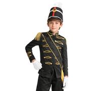 Jydiazi Costume de fanfare pour enfant Garde royale Major Uniforme à manches longues Manteau écharpe chapeau et gants pour Halloween Carnaval Noir_B 134-140
