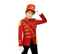 Jydiazi Costume de fanfare pour enfant Garde royale Major Uniforme à manches longues Manteau écharpe chapeau et gants pour Halloween Carnaval Rouge_B 146-152