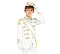 Jydiazi Costume de fanfare pour enfants Garde royale Major Uniforme à manches longues Manteau écharpe chapeau et gants pour Halloween Carnaval Blanc_A 122-128