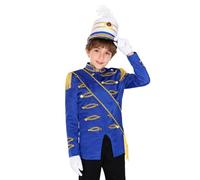 Jydiazi Costume de fanfare pour enfants Garde royale Major Uniforme à manches longues Manteau écharpe chapeau et gants pour Halloween Carnaval Bleu_B 134-140