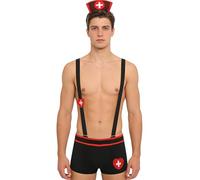 Jydiazi Costume d'infirmière pour homme, boxer, couvre-chef, costume amusant, pour enterrement de vie de jeune fille, sous-vêtements, noir, taille M