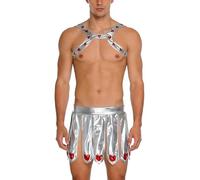 Jydiazi Costume pour homme Cupido, Dieu de l'amour, cosplay, gladiateur, kilt, harnais de poitrine, à paillettes, pour la Saint-Valentin, le carnaval, argent, taille L