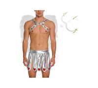 Jydiazi Costume pour homme Cupido, flèche et arc, ailes d'ange, auréole métallique, harnais de poitrine, kilt, dieu de l'amour, carnaval, Saint-Valentin B_argent, taille L