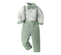 Jydiazi Ensemble de 2 pièces pour bébé garçon avec chemise nœud papillon et pantalon à bretelles, pour mariage, baptême, gentleman, vert clair, 92-98