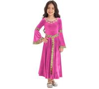 Jydiazi Robe de princesse médiévale et Renaissance - En velours - Longue - Style médiéval - Pour le carnaval, rose, 158-164