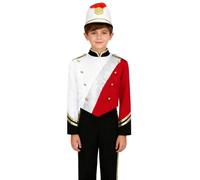 Jydiazi Tenue de chapelle de marche pour enfant - Uniforme de tambour - Avec épaulettes - Blazer à paillettes - Pour Halloween, carnaval, festival, rouge et blanc _ A, 146-152