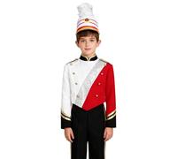 Jydiazi Tenue de chapelle de marche pour enfant - Uniforme de tambour - Avec épaulettes - Blazer à paillettes - Pour Halloween, carnaval, festival, Rouge_b, 134-140