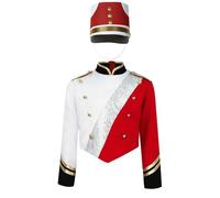 Jydiazi Tenue de chapelle de Marche pour Enfants Batteur Uniforme Épaulettes Paillettes Blazer Chapeau Ensemble pour Halloween Carnaval Festival Rouge_C 170