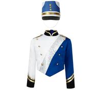 Jydiazi Tenue de chapelle de Marche pour enfants - Uniforme de tambour - Épaule - Blazer à paillettes - Pour Halloween, carnaval, festival - Bleu roi_C 146-152