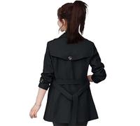 JYHBHMZG Trench Ceinture Courte Femme Manches Longues Double Rangée Coupe-Vent Couleur Unie Bureau Dame-Printemps Manteau, Noir , M