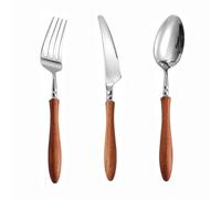 JYHUHGRG Couverts de Cuisine en Acier Inoxydable avec Manche en Bois Massif, Couverts de Table, Couteau à Steak, Fourchette, cuillère, cuillère à café,3pcs-B