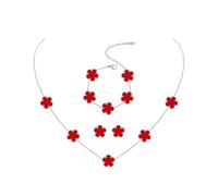 JYIXXZX Ensemble de Bijoux Trèfle à Quatre Feuilles pour Femme Argent Acier Inoxydable Porte Bonheur Trèfle Collier Boucles d'Oreilles Bracelet Réglable Parure pour Cadeau Anniversaire Mariage (D)