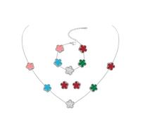 JYIXXZX Ensemble de Bijoux Trèfle à Quatre Feuilles pour Femme Argent Acier Inoxydable Porte Bonheur Trèfle Collier Boucles d'Oreilles Bracelet Réglable Parure pour Cadeau Anniversaire Mariage (A)