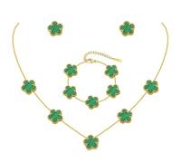 JYIXXZX Ensemble de Bijoux Trèfle à Quatre Feuilles pour Femme Fille 18K Plaqué Or Acier Inoxydable Porte-Bonheur Trèfle Collier Boucles d'oreilles Bracelet Set Cadeau pour d'Anniversaire Mariage (D)