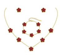 JYIXXZX Ensemble de Bijoux Trèfle à Quatre Feuilles pour Femme Fille 18K Plaqué Or Acier Inoxydable Porte-Bonheur Trèfle Collier Boucles d'oreilles Bracelet Set Cadeau pour d'Anniversaire Mariage (C)