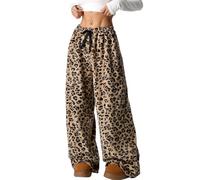 JYIXXZX Pantalon de Pyjama Femme Bas de Pyjamas Flanelle Imprimé Léopard avec Cordon de Serrage Pantalon de Nuit Chaud Doux Y2K Décontracté Vêtements de Nuit pour La Maison Automne et Hiver