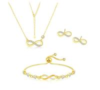 JYIXXZX Parure Bijoux Femme Argent 925 Infini Bijoux Ensemble de Collier Boucles d'Oreilles Réglable Collier Bracelet Élégantes Mariage Soirée Saint-Valentin Cadeau