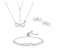 JYIXXZX Parure Bijoux Femme Argent 925 Infini Bijoux Ensemble de Collier Boucles d'Oreilles Réglable Collier Bracelet Élégantes Mariage Soirée Saint-Valentin Cadeau