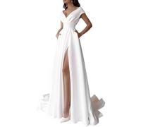 JYIXXZX Robe de Soirée Femme Longue Robes Chic et Elegant Col en V Maxi Robe Sexy Dos Nu Bodycon Robes de Gala A Line Fendue pour Mariage Party Cocktail Bal Promo Cérémonie Demoiselle d'honneur