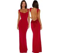 JYIXXZX Robe Femme Longue Sexy Dos Nu Maxi Robes sans Manches Elégant Robes Moulante Col en Carrée Bodycon avec Nœud Papillon d'Été Robe de Soirée Cocktail Club Party Cérémonie