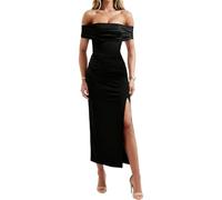JYIXXZX Robe Femme Sexy sans Manches Robes Longue Moulante Epaules Dénudées Maxi Robe Chic et Elégant Bodycon avec Fendue Wrap Robes Plissée de Soirée pour Fête Cocktail Prom Nuit Clubbing