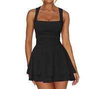 JYIXXZX Robe Sexy Femme sans Manches Col Carré Robe Courte Élégante Chic à Bretelle Mini Robes Moulante d'Été Décontractée A-Ligne Robes Noir Camisole Bodycon pour Cocktail Fête Clubwear Soirée