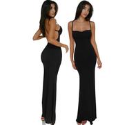 JYIXXZX Robe Sexy Femme sans Manches Dos Nu Maxi Robe Chic et Elegant Moulante Spaghetti Bretelles Robes Longue Bodycon Slim Robes de Soirée D'éte pour Cocktail Party Clubbing Fête