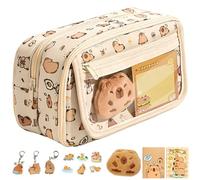 JYJLLM Capybara Trousse à crayons 9 couches 13 x 7,5 x 23 cm | Grande capacité avec 1 broche, 2 carnets, 3 porte-clés et 20 autocollants | Design 2 en 1 pour bureau, étude et quotidien