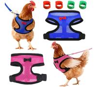 JYJLLM Lot de 2 harnais pour animaux de compagnie avec laisse - Harnais gilet respirant pour poules, canards, lapins, chats et petits chiens - Harnais réglable avec 4 anneaux pour les pieds - 105 cm