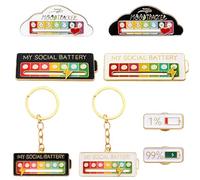 JYJLLM My Social Battery Pin Lot de 8 broches avec porte-clés, épingles d'humeur interactives avec fonction coulissante pour sac à dos, veste
