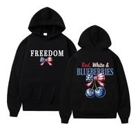 JYKJUEDZ Sweat à Capuche Charlie Kirk Rouge et Blanc à Motif Myrtille commémorant la liberté Mode Automne/Hiver pour Homme et Femme Ample en Coton