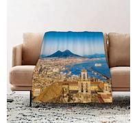 JYLYZZIN Couvertures et Plaids 100 x 130 cm Couverture en Flanelle, Couverture Chaude de Canapé, Jete de lit, La Ville de Naples avec Le Vésuve au Coucher du Soleil, Campanie, Italie Italie