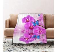 JYLYZZIN Couvertures et Plaids 100 x 130 cm Couverture en Flanelle, Couverture Chaude de Canapé, Jete de lit, Ensemble de Papillons, Orchidée avec Papillons Morpho Reflection on Water Bloom