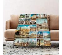JYLYZZIN Couvertures et Plaids 100 x 130 cm Couverture en Flanelle, Couverture Chaude de Canapé, Jete de lit, Collage de Photos de Rome. Italie